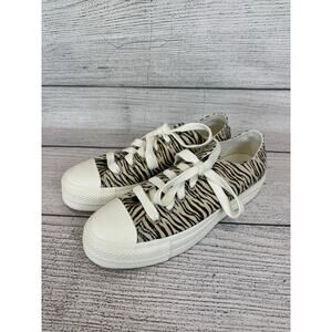 Converse Women's Ivory & Black Zebra Printed Platform Sneakers Size 11